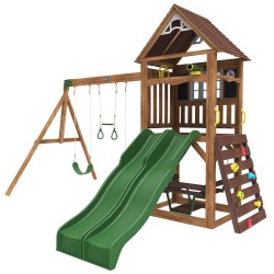 Complex de joaca Lindal Deluxe PlaySet  KidKraft din lemn - Centru pe 2 nivele din cedru cu leagane si doua tobogane 